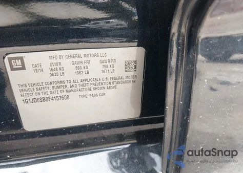 2015 Chevrolet Sonic Lt Manual из США, поврежденный, VIN 1G1JD6SB0F4157600